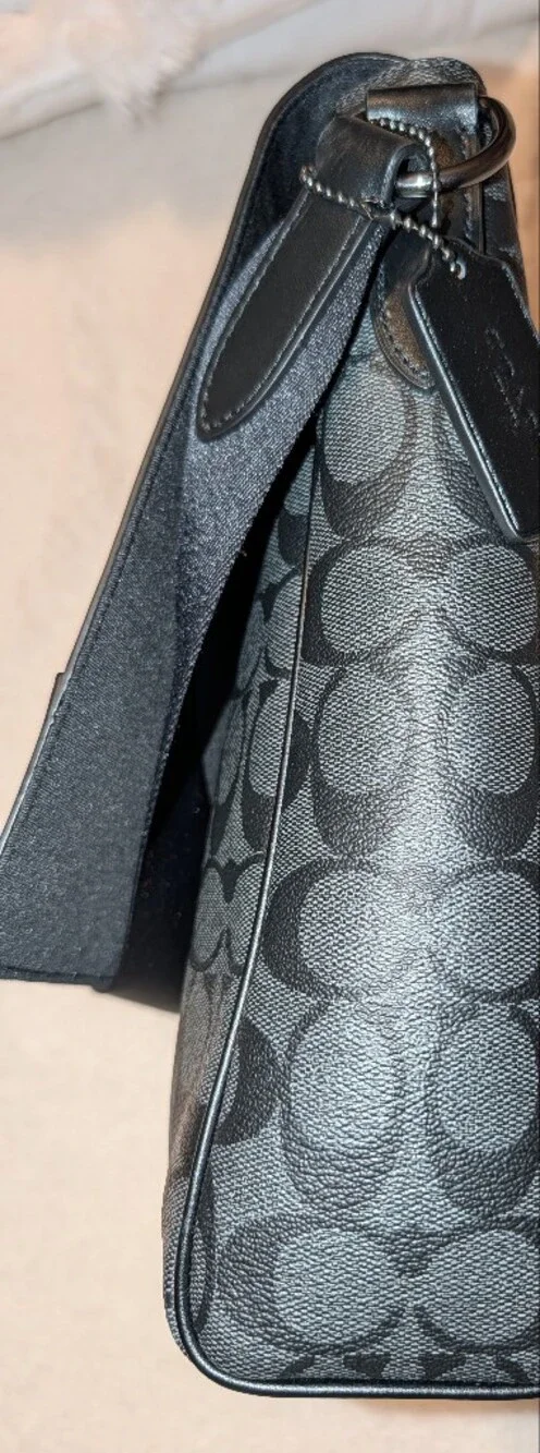 Coach Houston Map Bag In Signature Canvas Gunmetal Charcoal Black VGUC